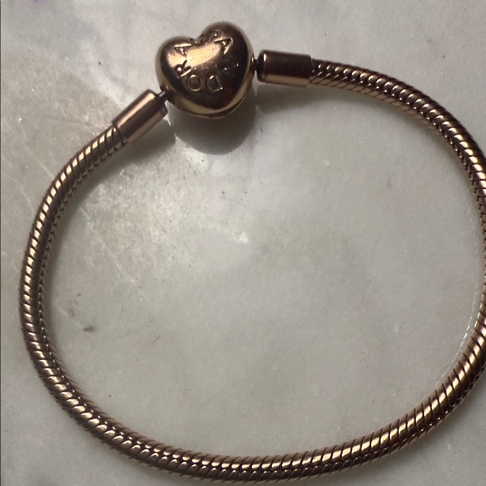 Pandora Rose Gold Tone Heart Clasp Snake Bracelet